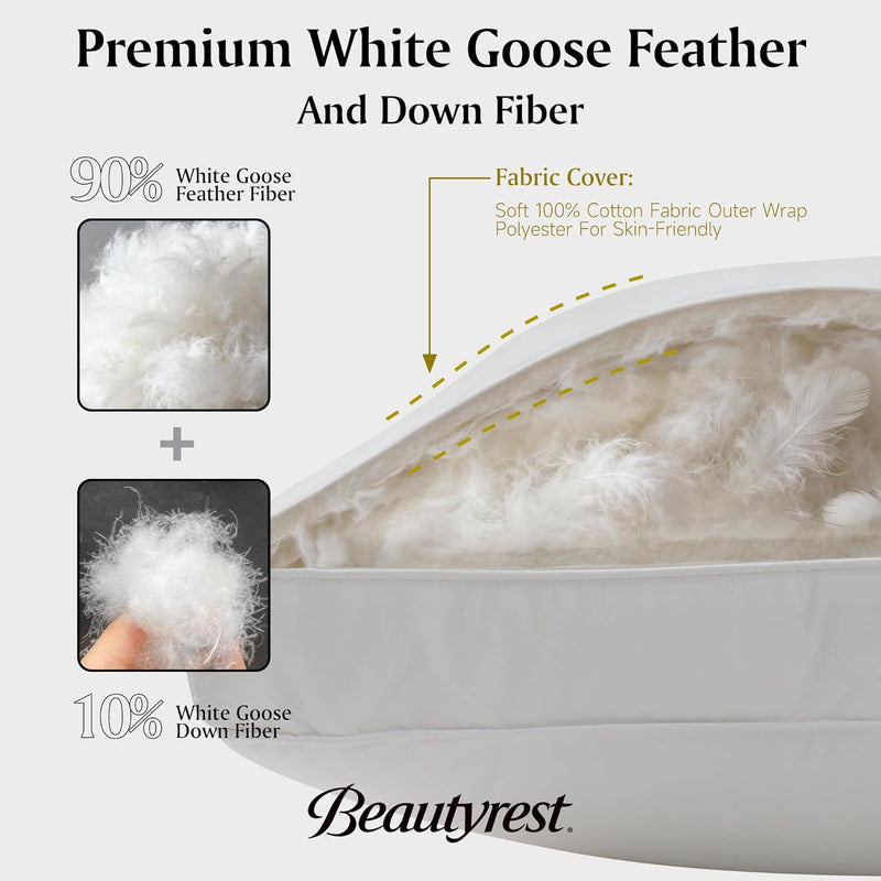 Beautyrest Goose Feather Down Fiber Gusseted Hotel Luxury Bed Pillows, 100% Cotton Cover, Jumbo Size Set of 2, White 2 Count