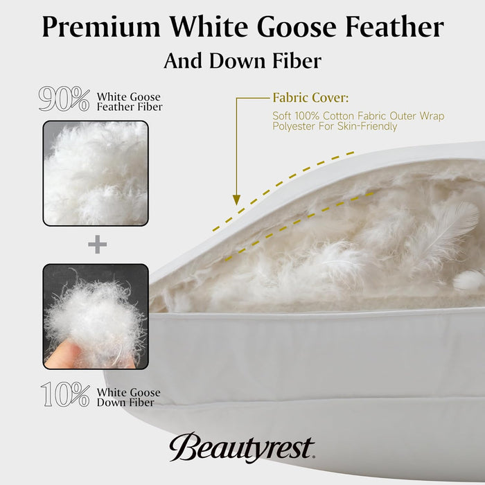 Beautyrest Goose Feather Down Fiber Gusseted Hotel Luxury Bed Pillows, 100% Cotton Cover, Jumbo Size Set of 2, White 2 Count