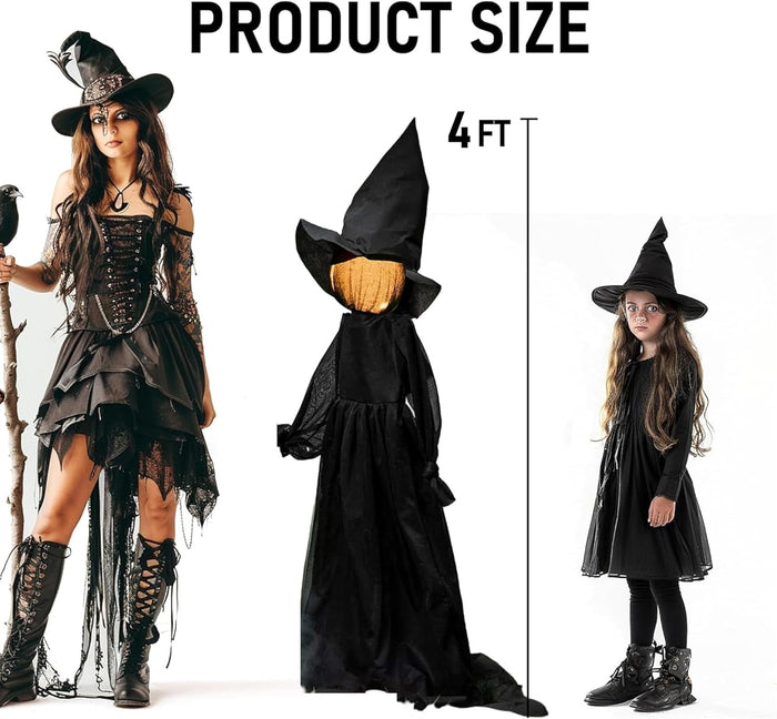 NEROSUN Halloween Decorations, 4 FT Set of 3 Light Up Witches Holding Hands Witches with Stakes, Witch Decorations with Glowing Face for Yard Garden Outdoor Lawn Porch Haunted House Decor