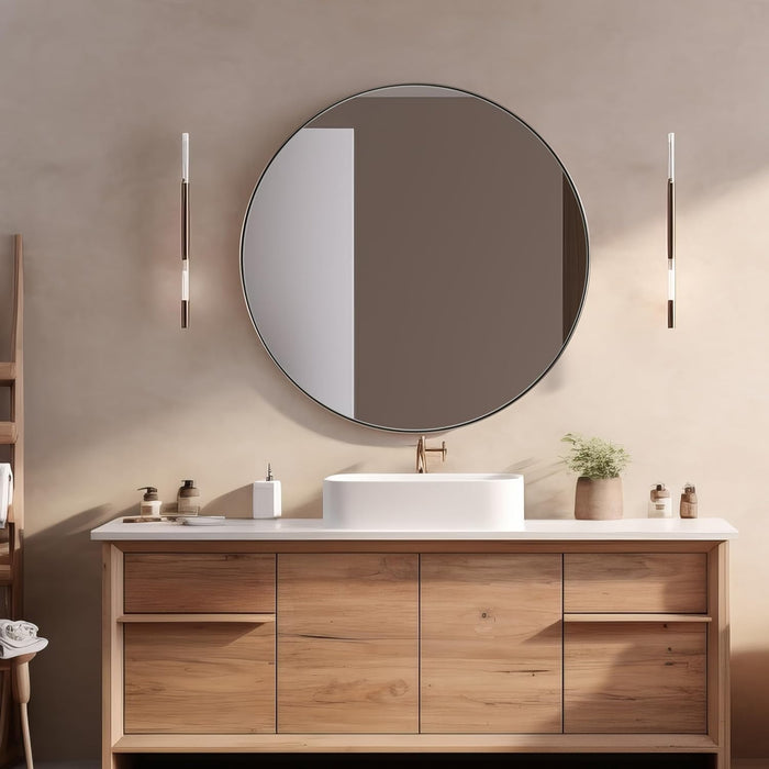 ANDY STAR Round Gold Mirror 30 inch, Brass Mirror with Brushed Gold Frame, Wall Mounted Stainless Steel Metal Frame Round Mirror for Bathroom, Living Room, Bedroom