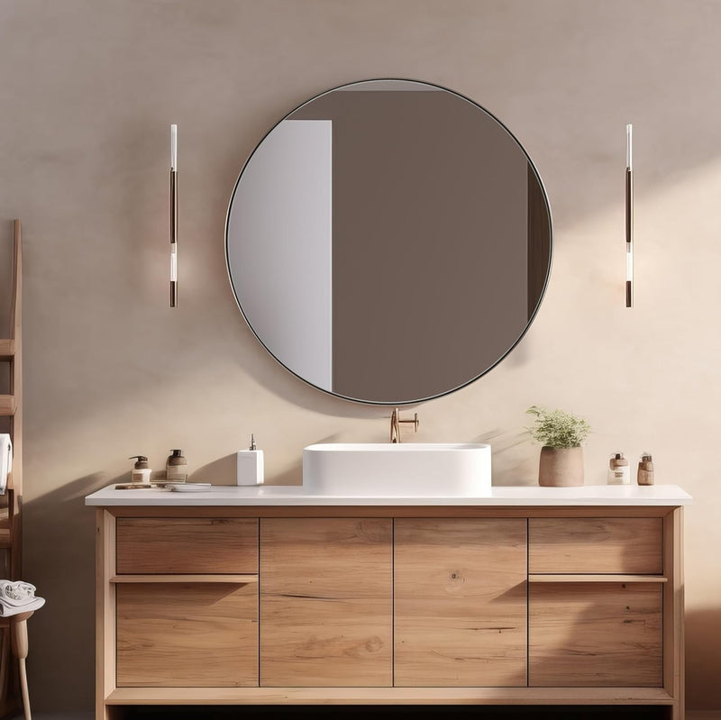 ANDY STAR Round Gold Mirror 30 inch, Brass Mirror with Brushed Gold Frame, Wall Mounted Stainless Steel Metal Frame Round Mirror for Bathroom, Living Room, Bedroom