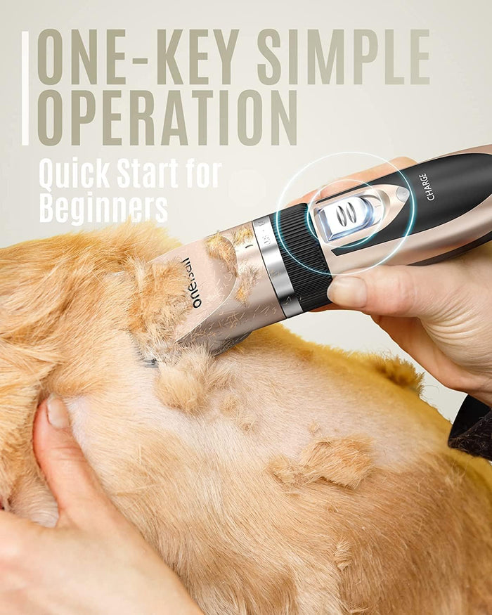 oneisall Dog Clipper Low Noise, Dog Grooming Kit with Rechargeable, Pet Shaver Cordless Electric Quiet Hair Clipper Set for Dogs Cats Pets（Gold）