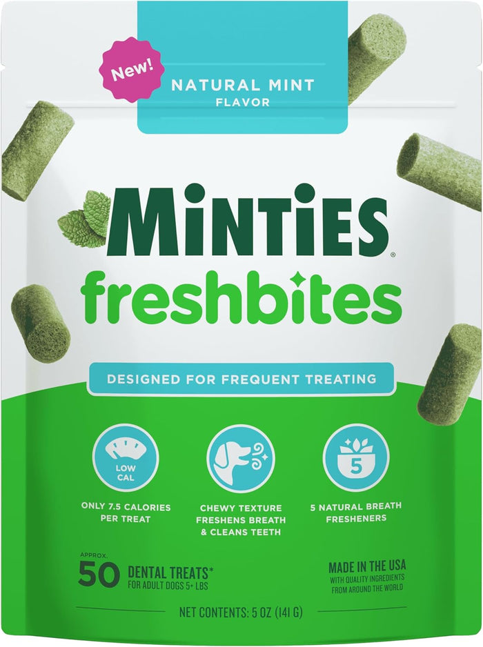 Minties Dental Chews for Dogs, 40 Count, Vet-Recommended Mint-Flavored Treats for Tiny/Small Dogs 5-24 lbs, Dental Bones Clean Teeth, Fight Bad Breath, and Removes Plaque and Tartar