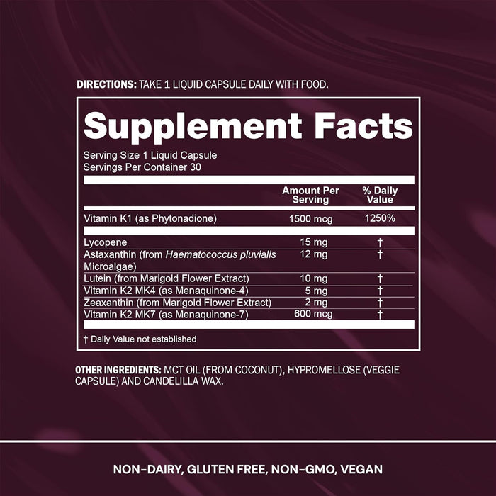 Blueprint Bryan Johnson Advanced Antioxidant Supplement – Lutein, Zeaxanthin, Lycopene, Vitamin K1, K2 – Vegan Capsules for Vision, Bone & Heart Support – Updated Formula of Essential Softgels