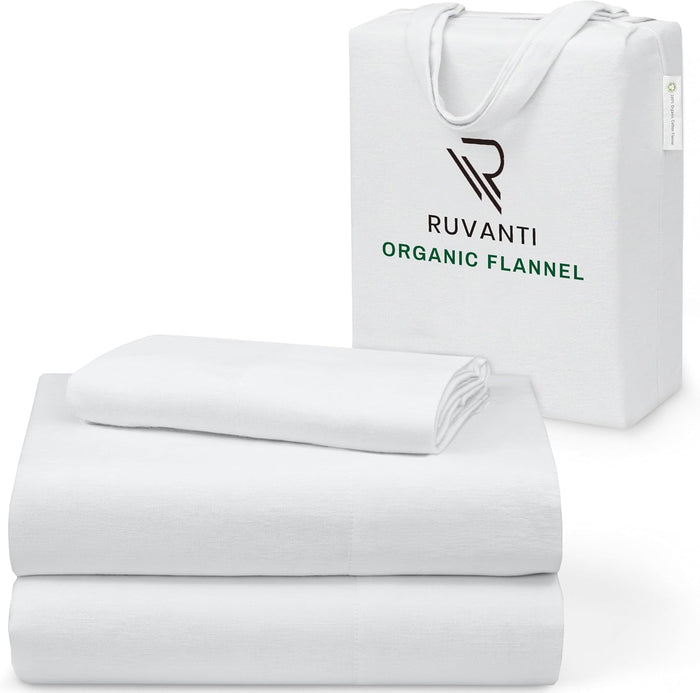 RUVANTI Flannel Sheets Full Size - GOTS Certified 100% Organic Cotton, 4 Piece Warm, Soft & Breathable Set, Deep Pocket Snug Fit, Double Brushed Cozy All Season Bedding, Reindeer Rush