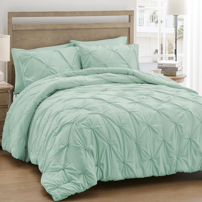 UNIKOME Queen Comforter Set White - Ultra Soft Boho Pintuck Down Alternative Bedding Set for Winter, All Seasons, 3 Pieces Warm Pinch Pleat Solid Bed Set with Comforter, 2 Pillowcases