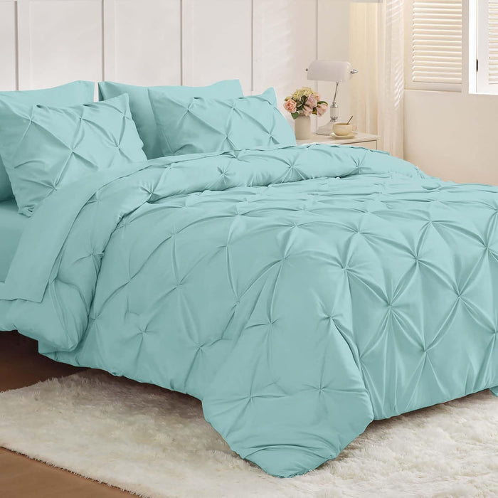 JOLLYVOGUE Queen Comforter Set 7 Pieces - Bed in a Bag Queen for All Season, Pintuck Bedding Comforter Sets with Comforter, Flat Sheet, Fitted Sheet and Pillowcases & Shams, Light Purple
