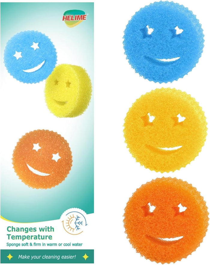 HELIME Scrub Sponges Dish Scrubber, Non Scratch Multi Functional Color Sponge, Dual Sided Temperature Controlled Pads, Safe for Household Cleaning, Mess and Odor Resistant BPA Free Polymer Foam