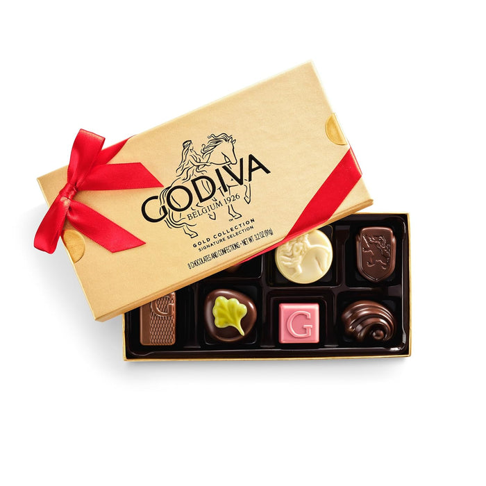 Godiva Red Bow Gold Assorted Chocolate Gift Box, Belgian Dark and Milk Chocolates with Pralinés, Ganaches & Caramels, Gourmet Holiday Gift, Non-GMO & Kosher, 15 Pc