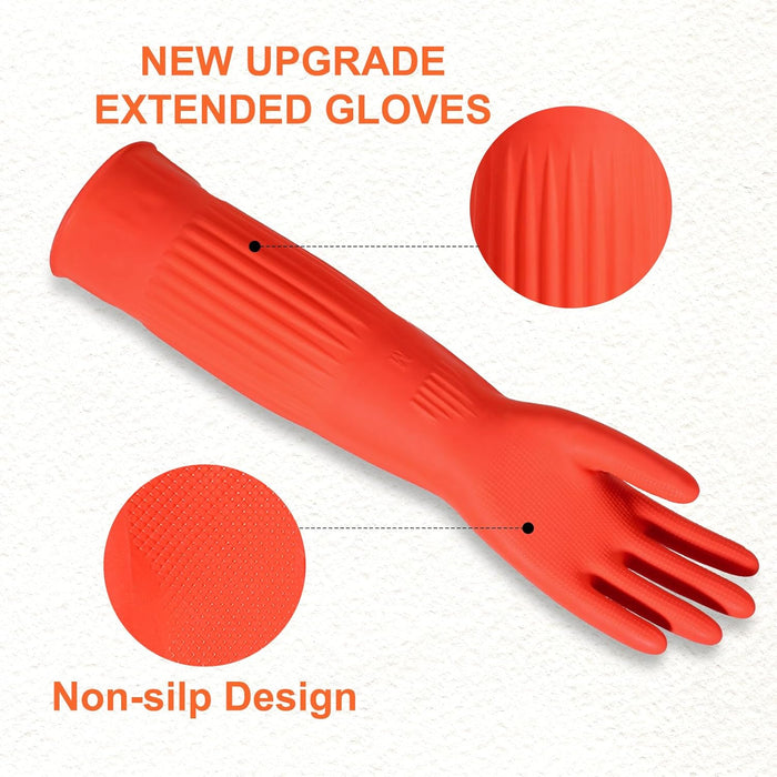 North Tower Kitchen Washing Room Gloves Fleece Lined, Reusable, Waterproof with Extra-Long Cuff & Anti-Slip Design for Household & Kitchen Use,15",2 Pairs Large