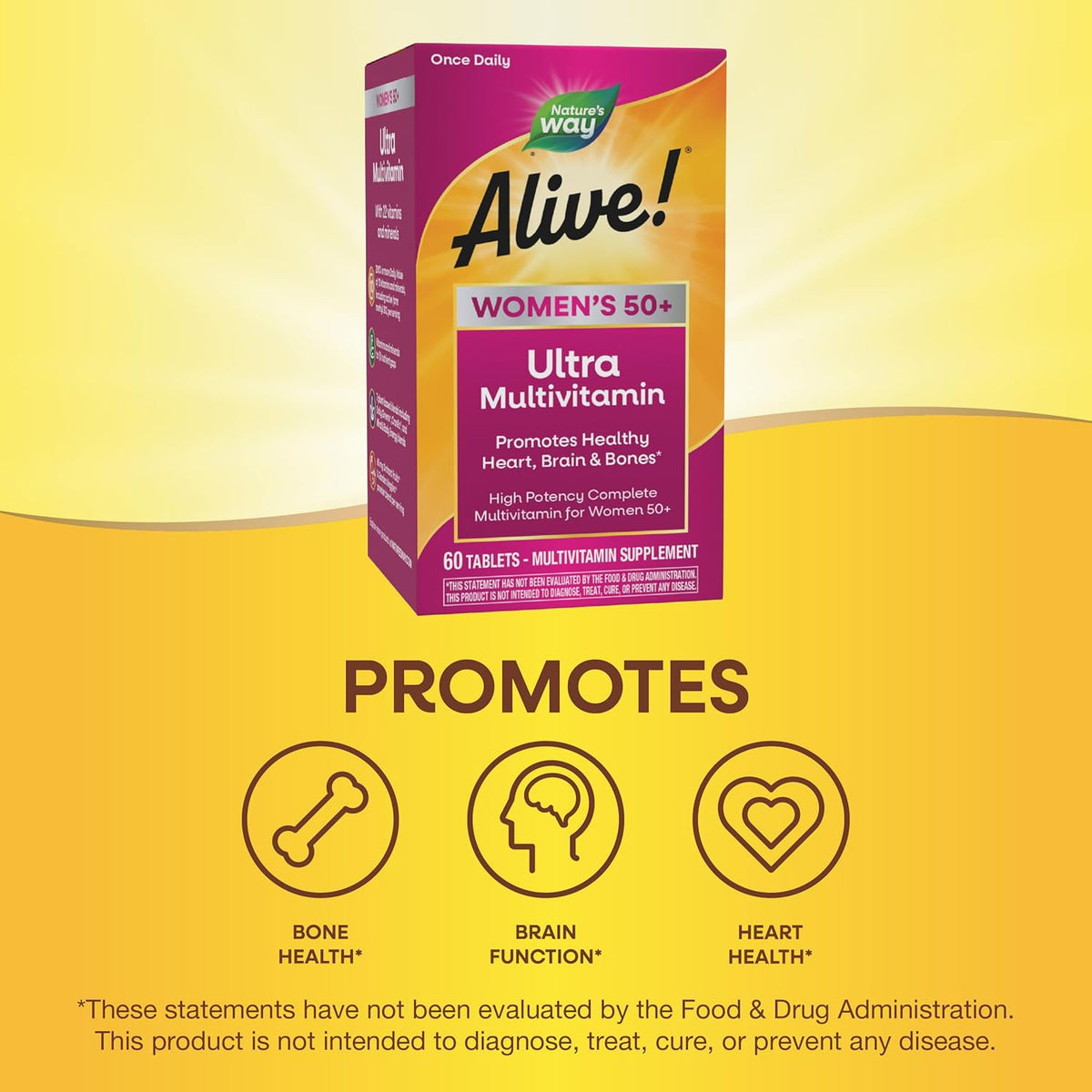 Nature’s Way Alive! Vitamins for Women 50 Plus, Complete Multivitamin, High Potency Formula, with Methylated B12, Gluten-Free, 60 Tablets