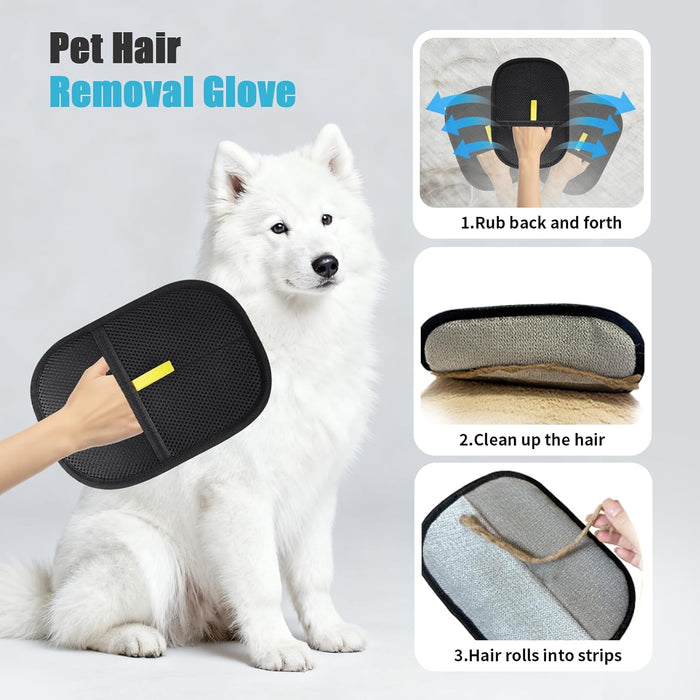 Pet Hair Removal Glove for Dogs & Cats, Newly Upgraded Reusable Electrostatic Pet Hair Remover, Gentle Effective Portable Magic Brush Pet Hair Tool for Clothes, Furniture, Carpet, Car Seats