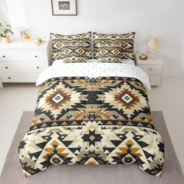 Feelyou Western Bohemian Bed Set Boys Girls Twin Size Nordic Style 7 Pieces Beeding Set Ultra Soft Native American Design Boho Bed in a Bag with Comforter, Sheets, Pillowcases Tribe