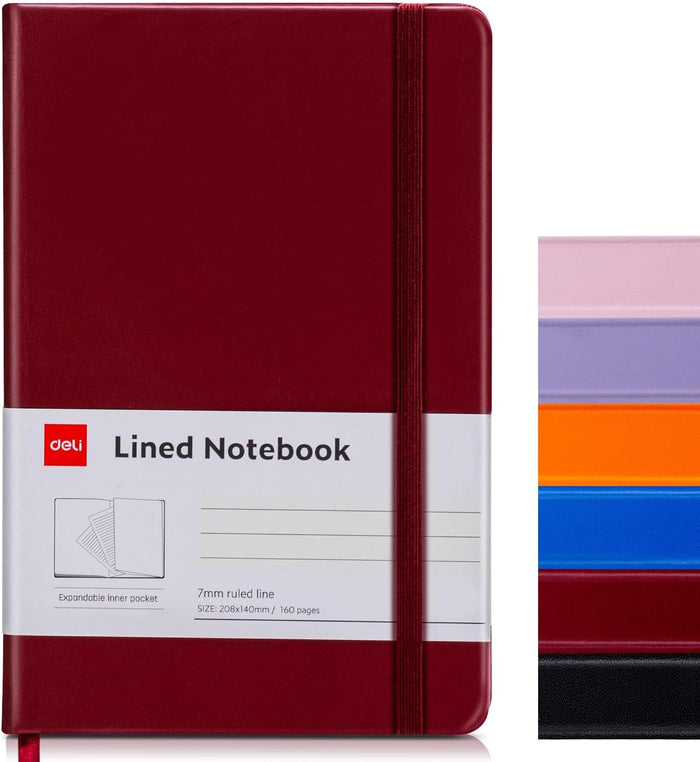 deli 6 Pack Black Lined Journal Notebook for Work, Moleskine Notebooks, A5 (5.5"x8.3"), 160 Pages Hardcover Journaling Notebooks, Black College Ruled Notebooks for Notes-taking/Work/Travel
