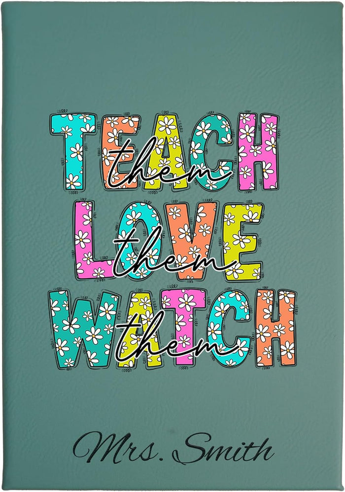 Daphne's Curations Customizable Teacher Journal – Leather Notebook with Choice of Inspirational Teacher Graphic – Appreciation Gift