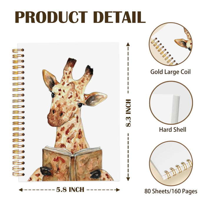 LZYRF Giraffe Reading Book Spiral Notebook Journal, Giraffe Gifts Notebooks for Note Taking, Reading Journals for Book Lovers, Funny Animal Bookish Hardcover Notebook, 5.5x8.3 Inch