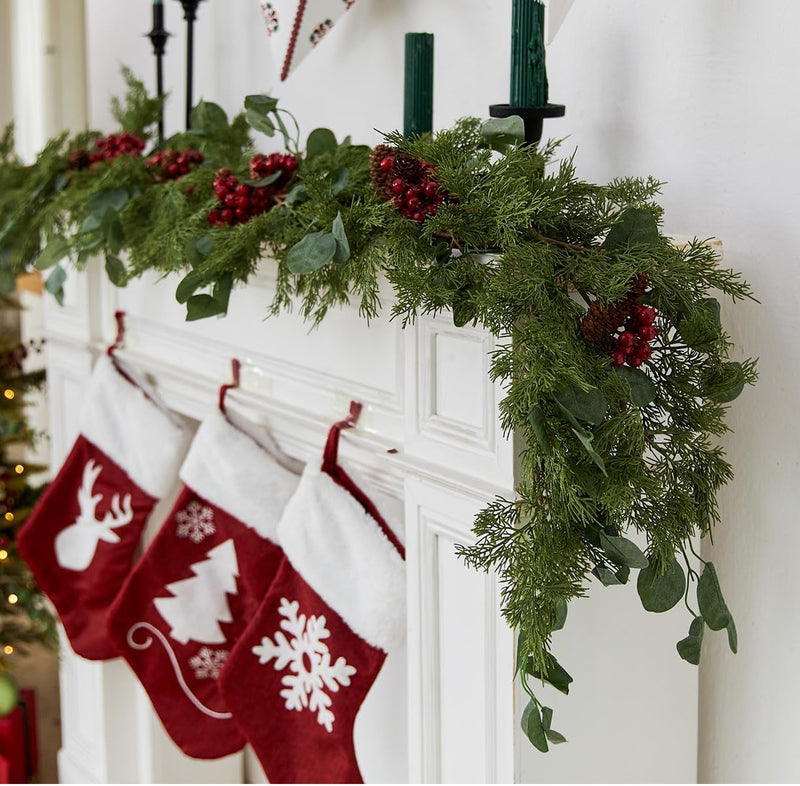 6.3FT Christmas 144 Branch Tips Cedar Garlands, Anna's Whimsy Artificial Pine Cypress Greenery Garland, Decorations Holiday Indoor Outdoor Christmas Decor Winter Garland