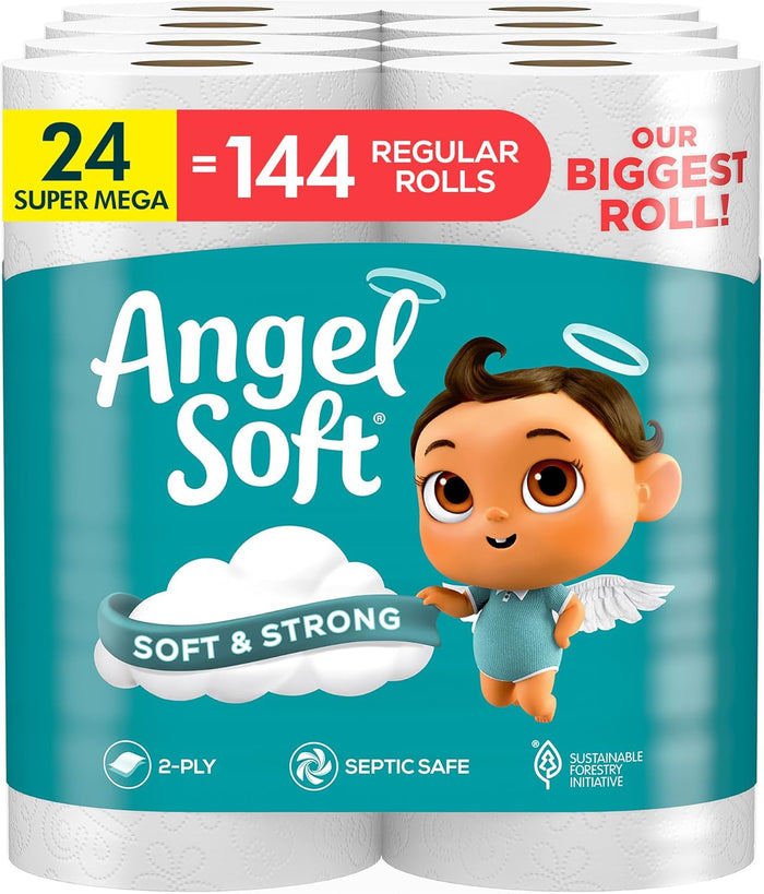 Angel Soft Toilet Paper, 16 Mega Rolls = 64 Regular Rolls, Soft and Strong Toilet Tissue