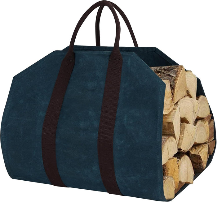 Waxed Canvas Log Carrier Tote Bag, Extra Large Durable Firewood Holder with Handles and Shoulder Strap, Heavy Duty Wood Carrying Bag for Fireplaces & Wood Stoves Khaki
