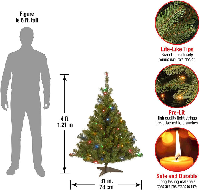 National Tree Company Pre-Lit Artificial Medium Christmas Tree, Green, Kincaid Spruce, Multicolor Lights, Includes Stand, 4 Feet