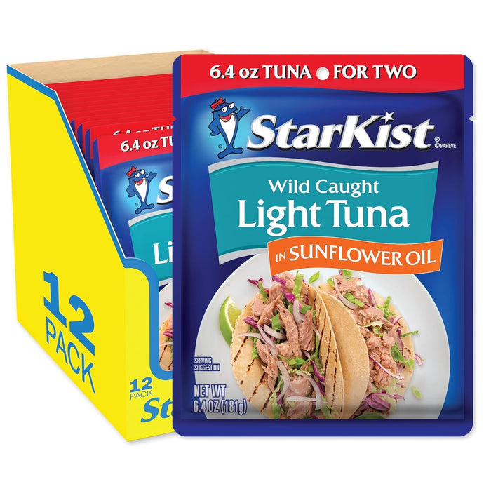 StarKist Chunk Light Tuna in Water, 2.6 oz Pouch (24 Pack) Ready to Eat Wild Caught Tuna, 17g Protein, 70 Calories Per Serving, Gluten Free, Soy Free, Kosher, Perfect for Salads, Keto Meals and Snacks