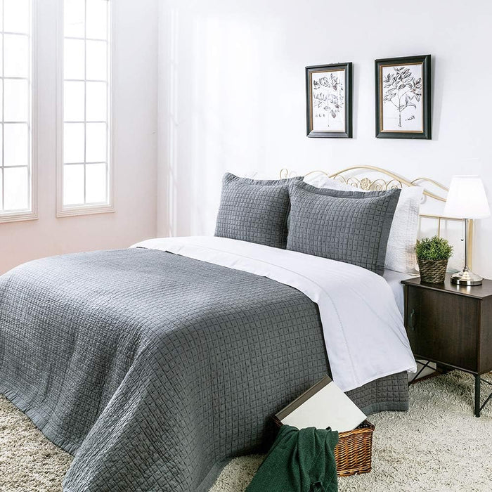 ELEGANT LIFE HOME Cotton Yarn Dyed Chambray Collection Cotton Fill - Lightweight Channel Stitch Stitching Bedding Quilt, King Size, Blue Color, 106" x 90"