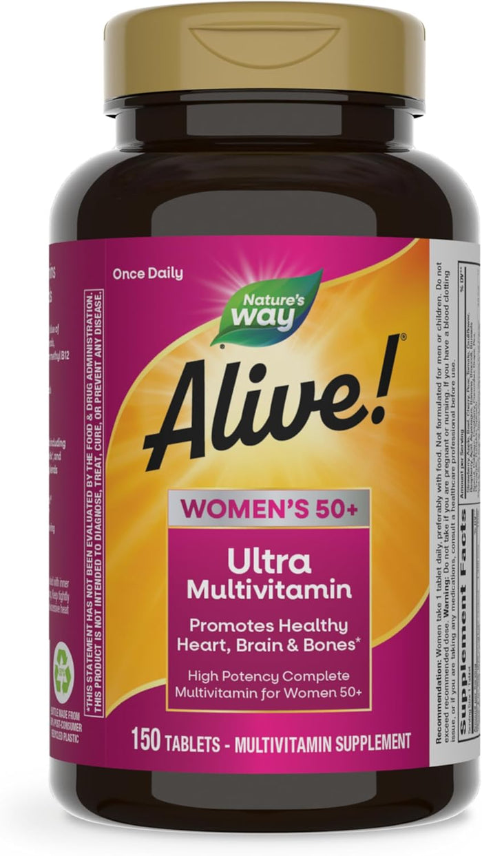 Nature’s Way Alive! Vitamins for Women 50 Plus, Complete Multivitamin, High Potency Formula, with Methylated B12, Gluten-Free, 60 Tablets