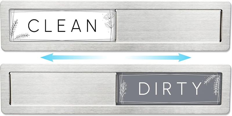 Stainless Steel Dishwasher Magnet Clean Dirty Sign - Premium Magnetic Signs That Say Clean/Dirty - Optional Sticker Adhesive for Non-Metal Surface Dish Washers - Black & White Minimalistic Style