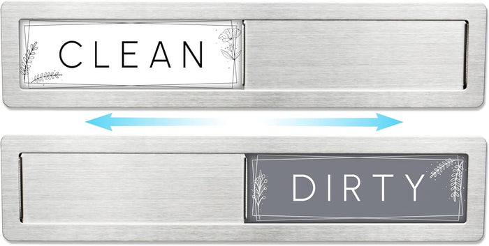 Stainless Steel Dishwasher Magnet Clean Dirty Sign - Premium Magnetic Signs That Say Clean/Dirty - Optional Sticker Adhesive for Non-Metal Surface Dish Washers - Black & White Minimalistic Style