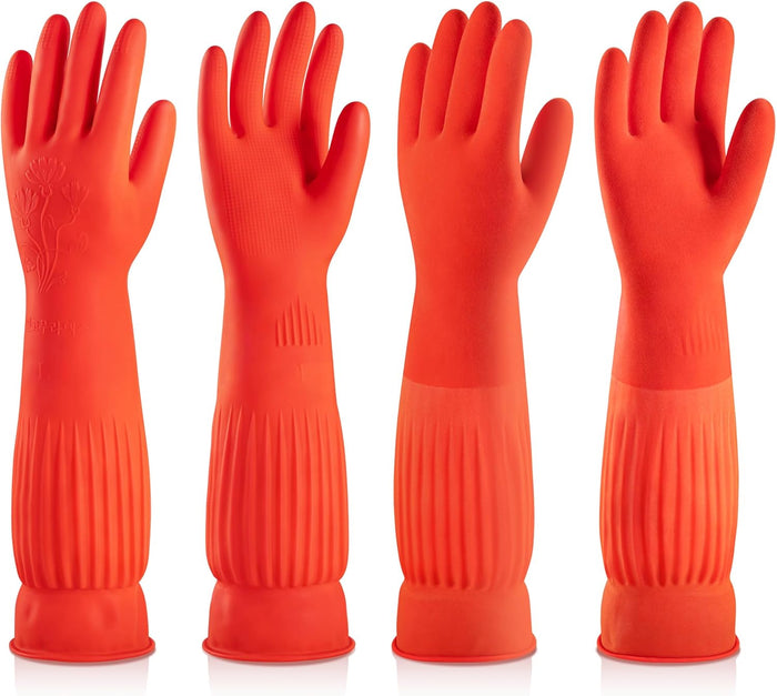 ThxToms Rubber Dishwashing Cleaning Gloves (2-Pair) - Soft Fleece Lining, Reusable, Waterproof with Extra-Long Cuff & Non-Slip Grip for Household & Kitchen Use - Medium