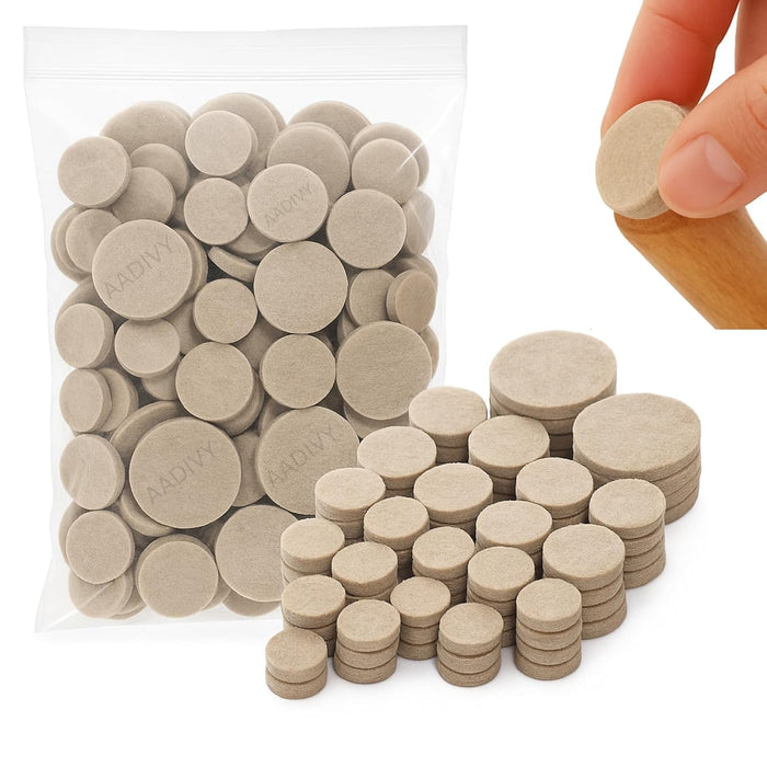 AAMATY Chair Leg Floor Protector Pads 80 + Pcs Set | Self-Adhesive Furniture Pads Round | 15mm, 25mm, 35mm | Beige Anti-Scratch Floor Protectors for Chairs, Tables, Sofa, Wooden Furniture & Floor Care