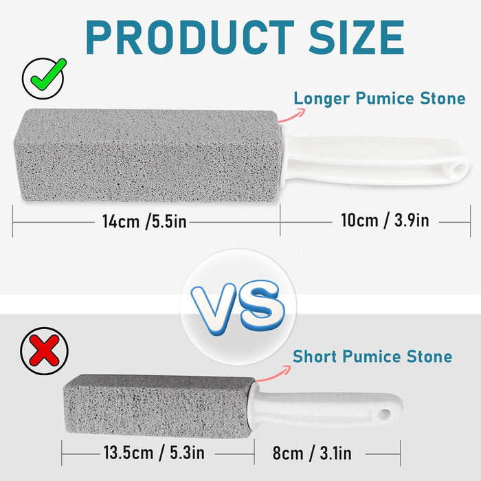 4 Pack Pumice Cleaning Stone with Handle, Toilet Bowl Cleaner Toilet Brush with Non-Slip Long Plastic Handle for Kitchen/Bath/Pool/Household Cleaning