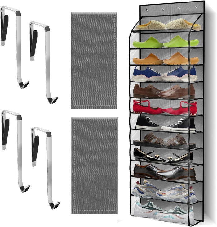 10 Tier Over The Door Organizer - Heavy Duty Hanging Storage Rack with Sturdy Oxford Fabric, Holds 20+ Pairs of Footwear, Boots & Sneakers, Saves 50% Closet Space (Black)