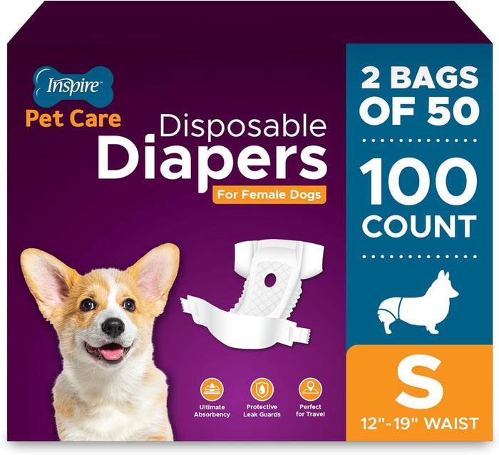Inspire Pet Care Dog Diapers Female Dogs | Bulk Value Doggie Incontinence, Accidents, for Heat, Pee or Period and Housebreaking (Large (30 Count))