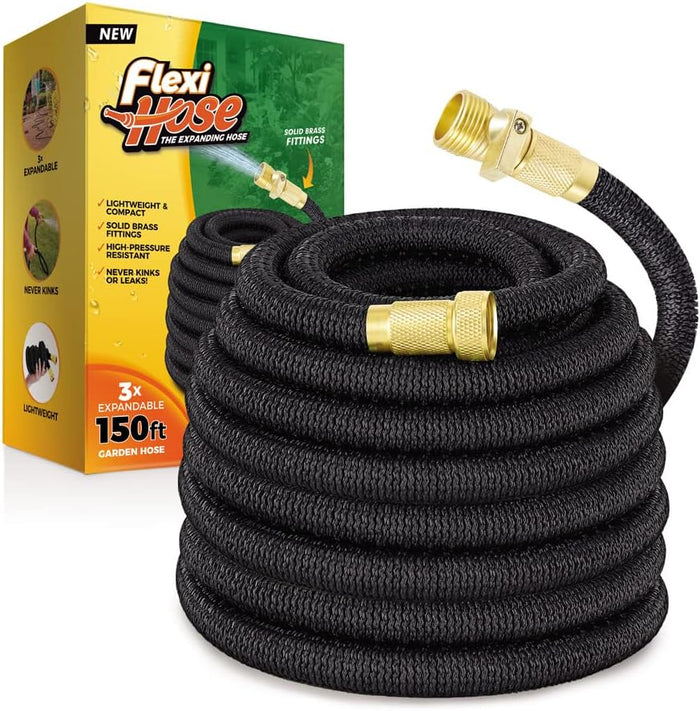 Flexi Hose Lightweight Expandable Garden Hose, 50FT - Retractable Garden Hose, Water Hose - No-Kink Flexibility, 3/4 Inch Solid Brass Fittings and Double Latex Core