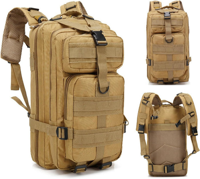 30L Comfortable Durable Military Tactical Backpack w/USA Flag Patch, MOLLE Hiking Camping Travel Bag,（black camouflage）