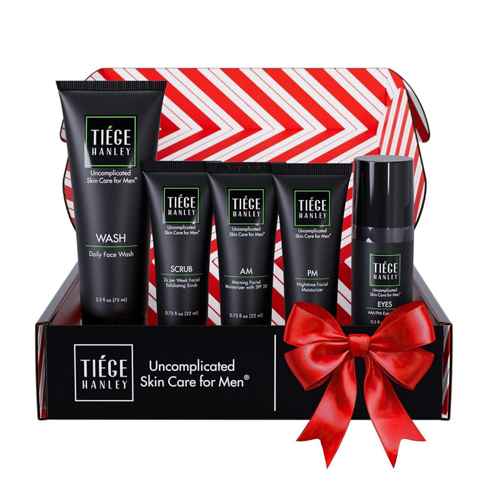 Tiege Hanley Skin Care Set for Men, Anti Aging Routine, System Level 3, Daily Face Wash, Facial Scrub, Two Moisturizers, Eye Cream, and Serum for Healthy, Hydrated Skin, Men’s Skin Care, 6 Piece Kit