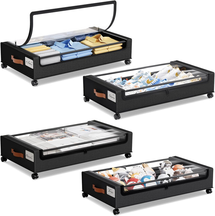 Yecaye Under Bed Storage with Wheels, 2Pack Under Bed Storage Containers, Underbed Shoe Storage Organizer, Rolling Under Bed Metal Drawers for Clothes, Blankets(30.71 x 16.93 x 6.69 in)