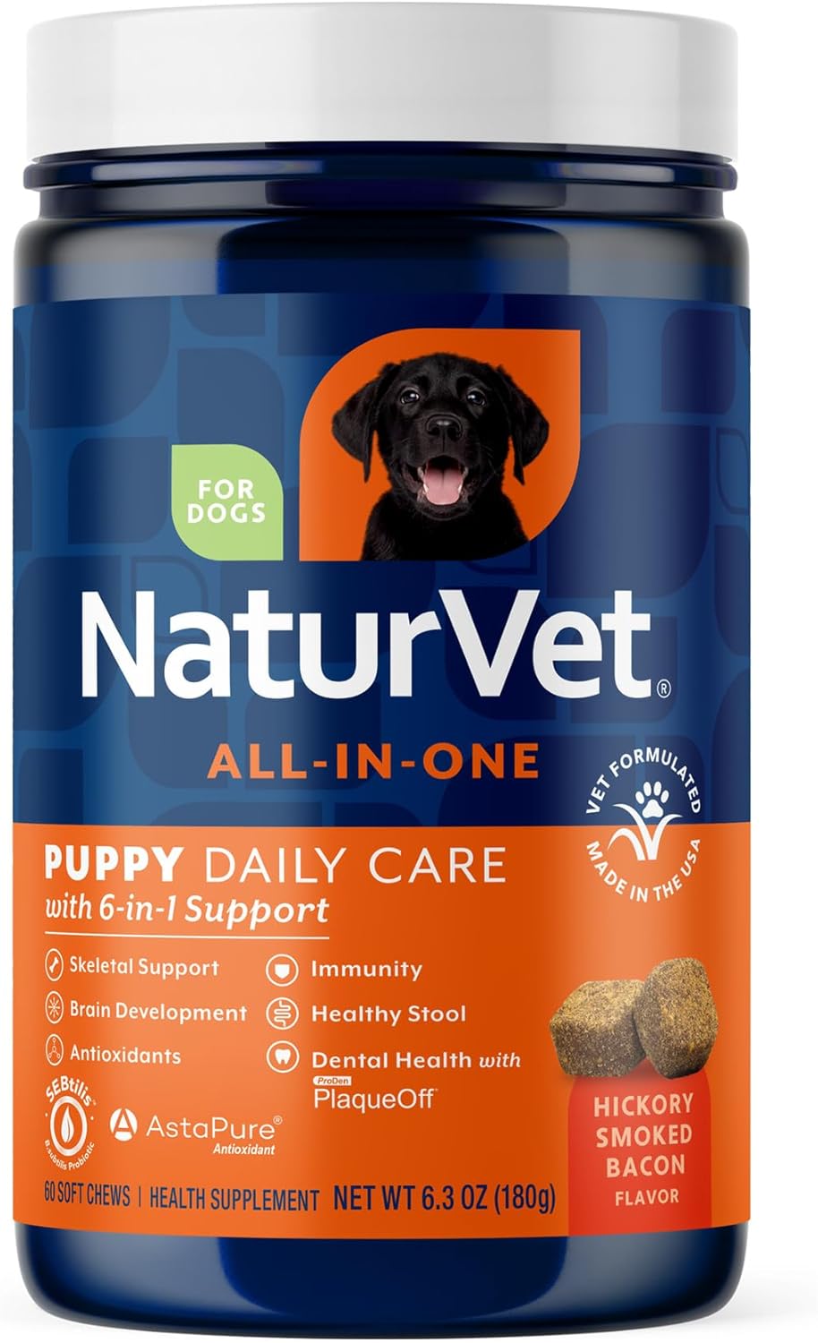 NaturVet All-in-One Dog Supplement - for Joint Support, Digestion, Skin, Coat Care – Dog Multivitamins with Minerals, Omega-3, 6, 9 – Wheat-Free Vitamins for Dogs – 120 Soft Chews