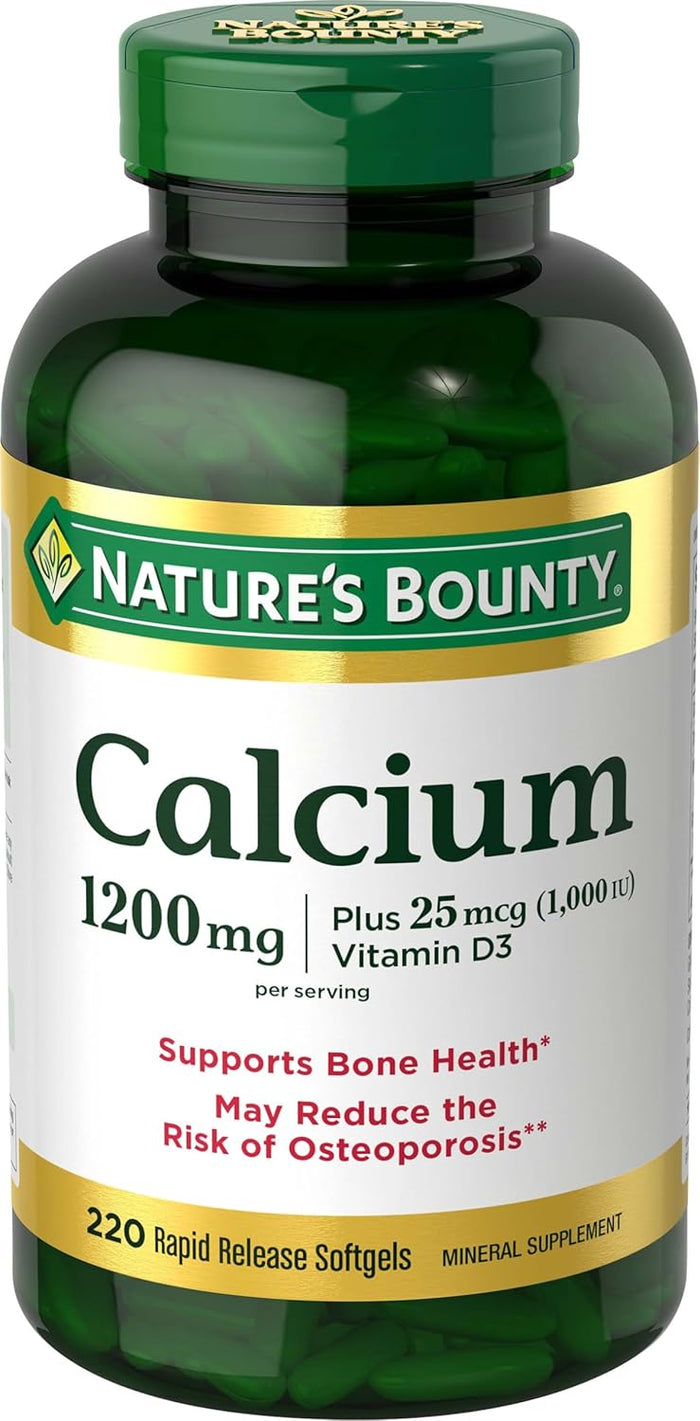 Nature's Bounty Calcium 1200 mg with 1000 IU Vitamin D3 - Bone Health Softgels, Calcium and Vitamin D Supplement, Gluten Free, 2 Softgels per Day, 120 ct (Pack of 1)