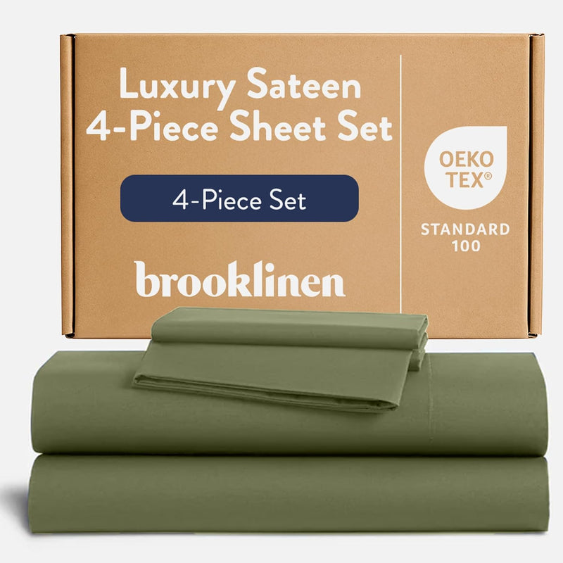 Brooklinen Luxury Sateen 4 Piece Sheet Set - 100% Cotton Bed Sheets, Soft & Durable King Size Sheets Set in Slate Grey, Oeko-TEX Certified Bedding Set, 1 Fitted Sheet, 1 Flat Sheet, 2 Pillowcases