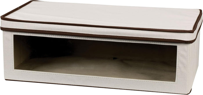 Household Essentials 515 Storage Box with Lid and Handle- Natural Beige Canvas with Brown Trim- Jumbo