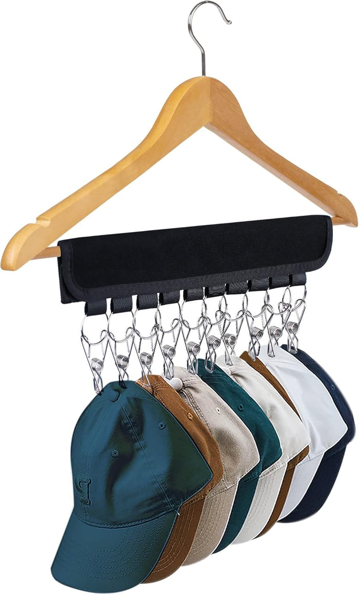 Hat Rack for Baseball Caps Hat Organizer Holder for Hanger & Room Closet Display, 2Pack 10 Hat Storage Clips for Hang Ball Caps Beanie, for Men Gift, Not Including Hangers & Hats (2PC Black)