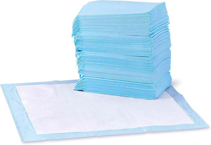 Amazon Basics Dog and Puppy Pee Pads, 5-Layer Leak-Proof Super Absorbent, Quick-Dry Surface, Potty Training, Regular (22x22"), 50 Count, Blue & White