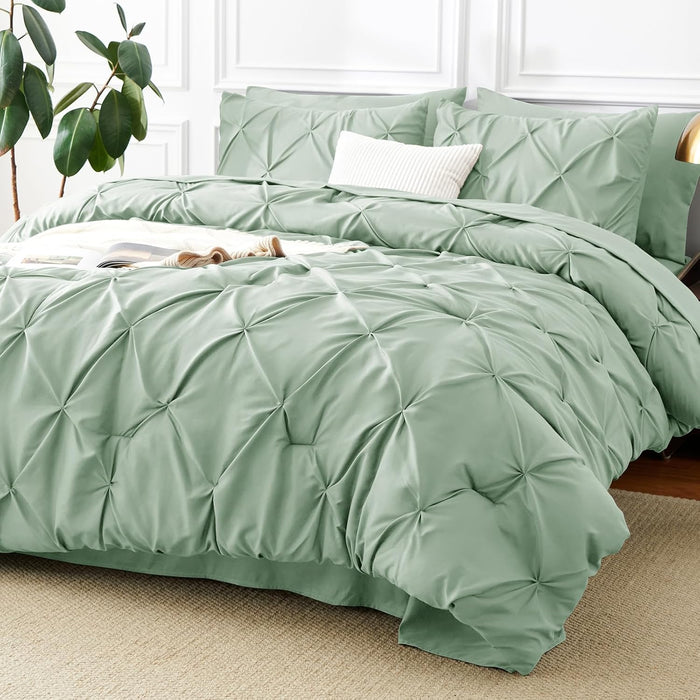 CozyLux Queen Comforter Set Taupe, 7 Pieces Pintuck Bed in A Bag, Premium Taupe Comforter Queen Size, Pinch Pleat Bedding Sets with Comforter, Sheets, Pillowcases & Shams