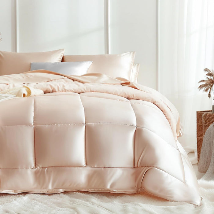 MR&HM King Size Comforter Set Black, Reversible Satin Microfiber Comforter Set for All Seasons, 3 Pieces Non-Slip Silky Soft Bedding Sets with 1 Comforter (104"x90") and 2 Pillowcases (20"x36")