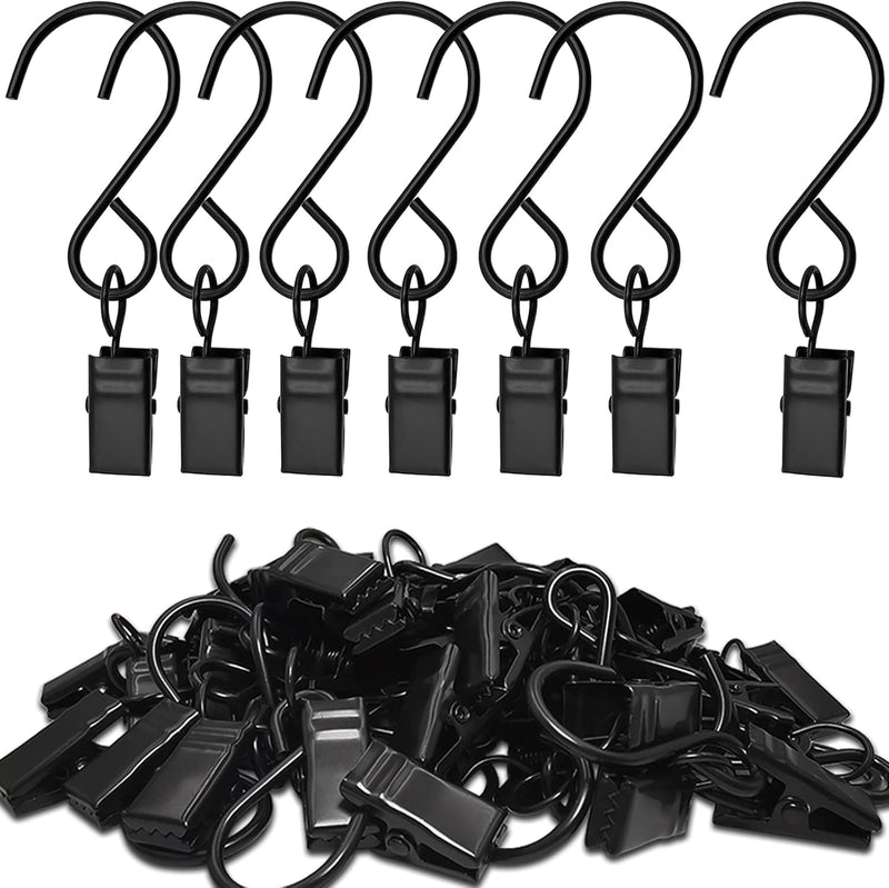 Stainless Steel S Hooks Curtain Clips, 50 Pack Hanging Party Lights Clips Hangers Gutter Photo, Art Craft Display, 2.4 Inch Long, Black
