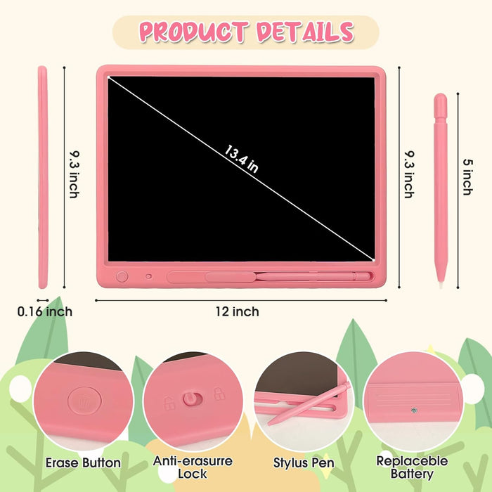 LCD Writing Tablet for Kids, 15 Inch Colorful Drawing Doodle Board, Learning Educational Drawing Pad Toys for Kids, Christmas Birthday Gift for 3 4 5 6 7 8 9 Year Old Girls Boy Pink