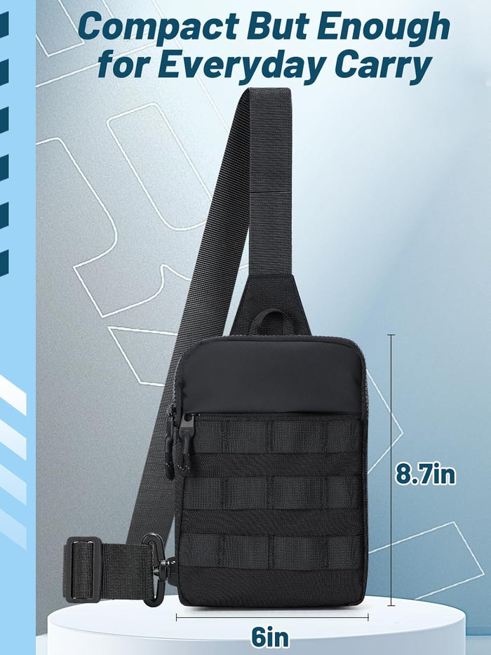 MADHOLLY Small Sling Bag for Men - Tactical Molle Crossbody Bag with High-Visibility Orange Lining & Adjustable Strap, Comfortable Waterproof Phone Chest Bags Pouch for Hiking Walking Running Travel