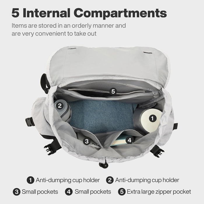 mixi Travel Backpack for Women Men, 18 Inch Carry On Laptop Backpack Flight Approved fits 16'' Laptop, Lightweight Waterproof Hiking Backpack Travel Outdoor Business Casual Daypack, Light Gray